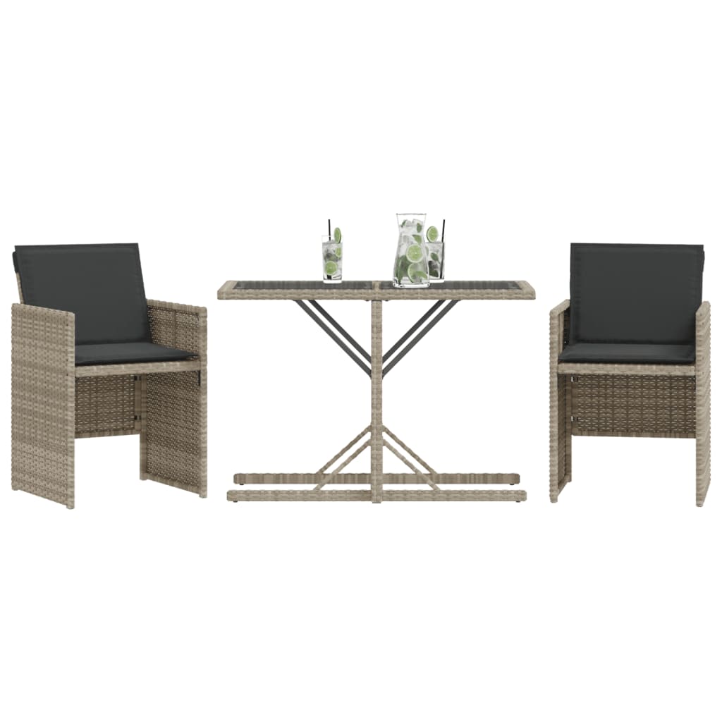 Ensemble de bistro 3 pcs et coussins gris clair résine tressée - XIOS