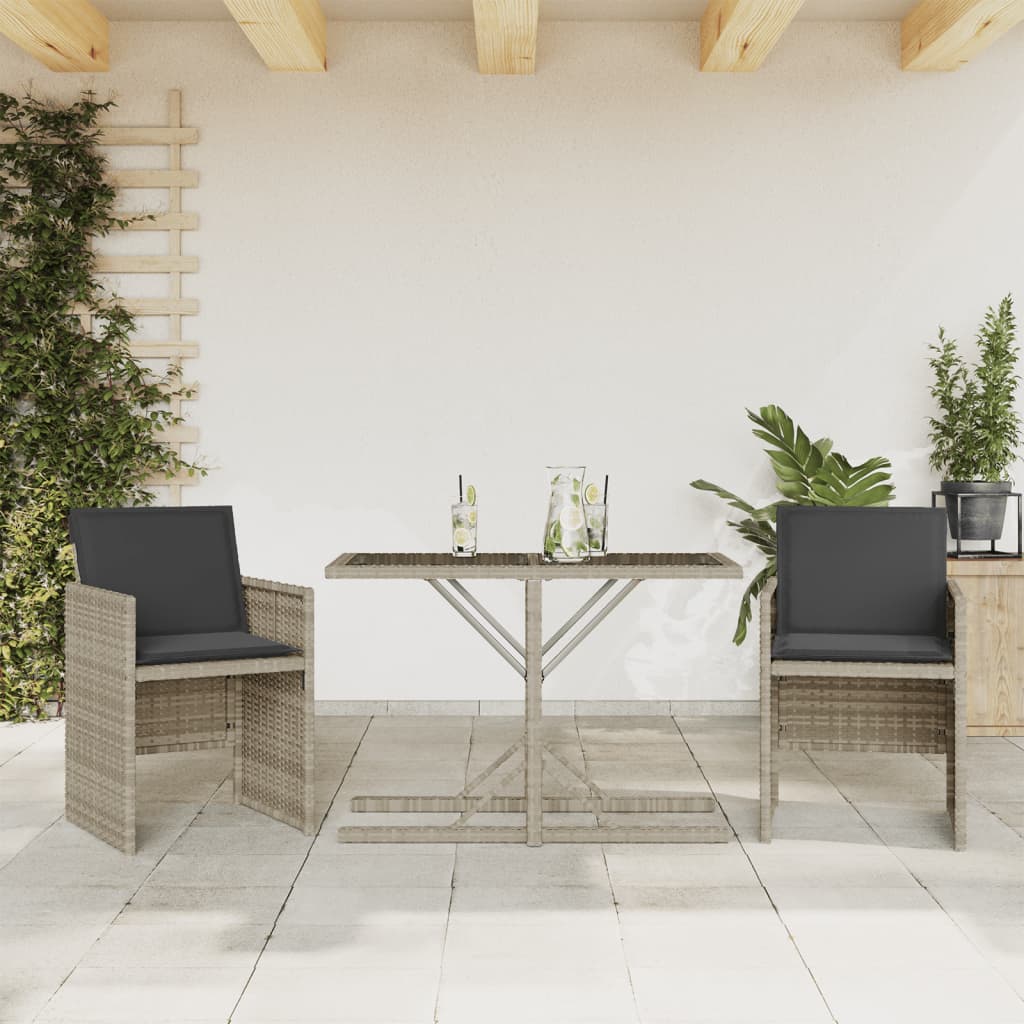 Ensemble de bistro 3 pcs et coussins gris clair résine tressée - XIOS