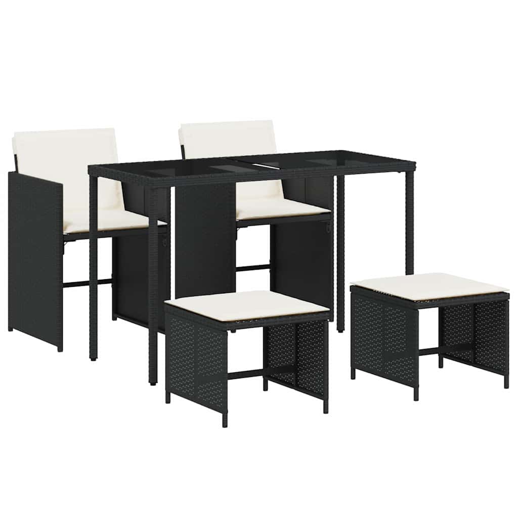 Ensemble à manger de jardin coussins 5pcs Noir Résine tressée - XIOS