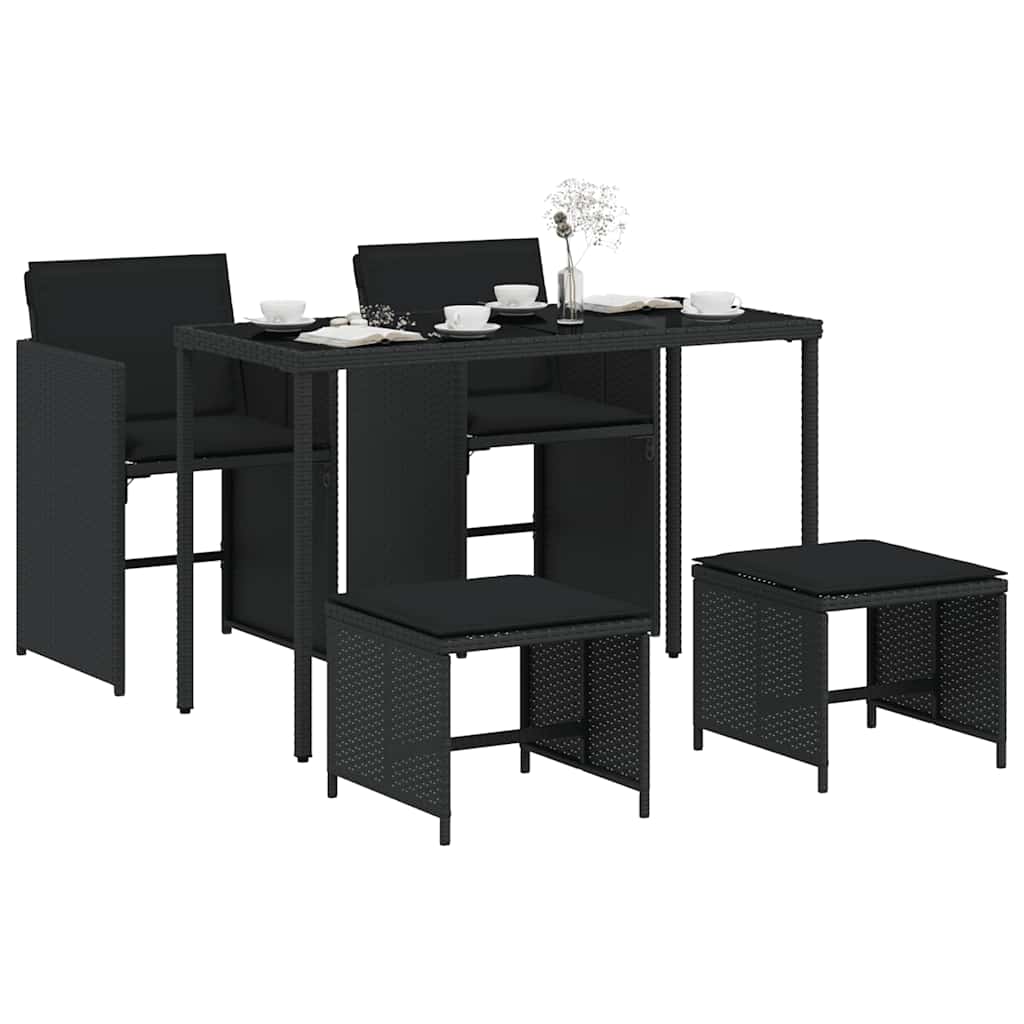 Ensemble à manger de jardin coussins 5pcs Noir Résine tressée - XIOS