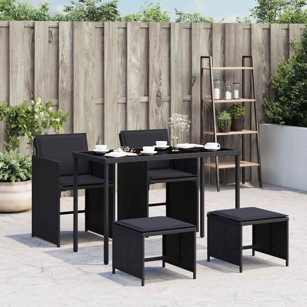 Ensemble à manger de jardin coussins 5pcs Noir Résine tressée - XIOS