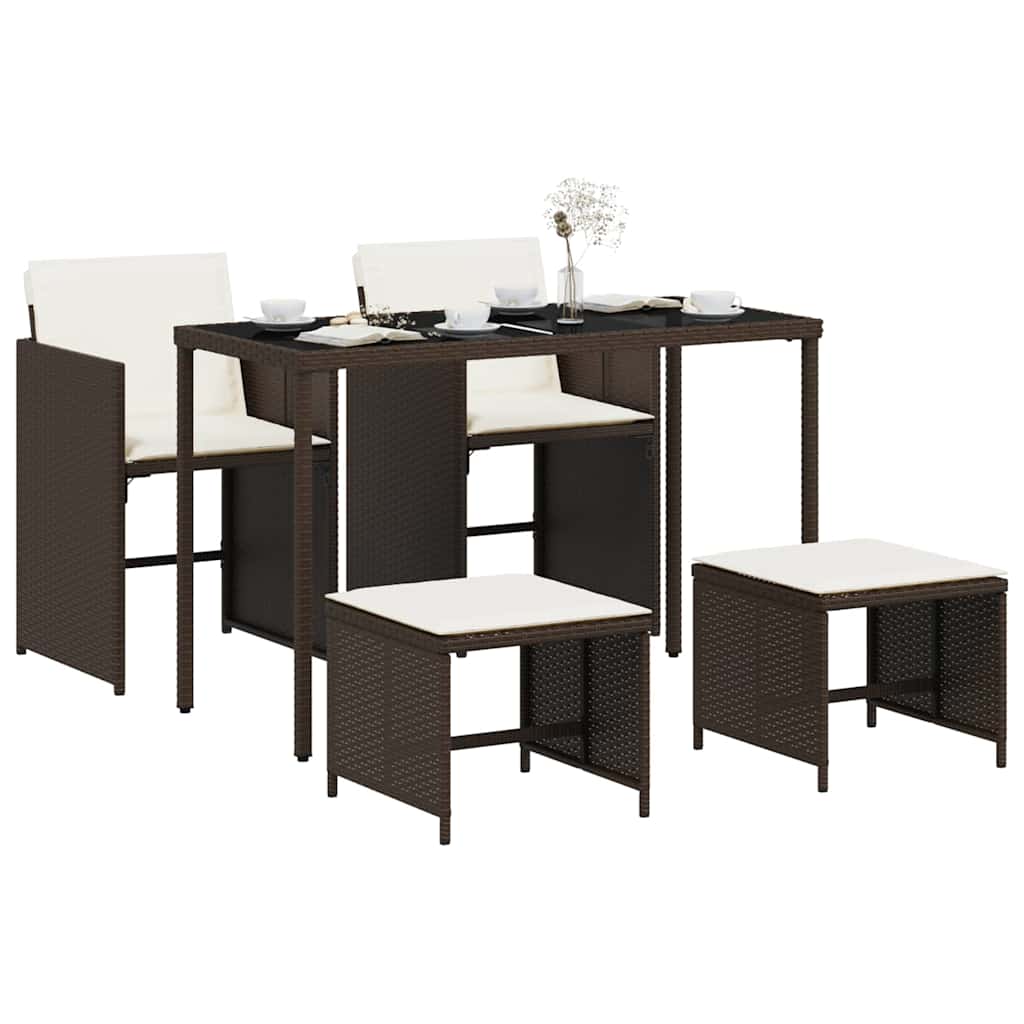 Ensemble à manger de jardin 5 pcs et coussins marron poly rotin - XIOS