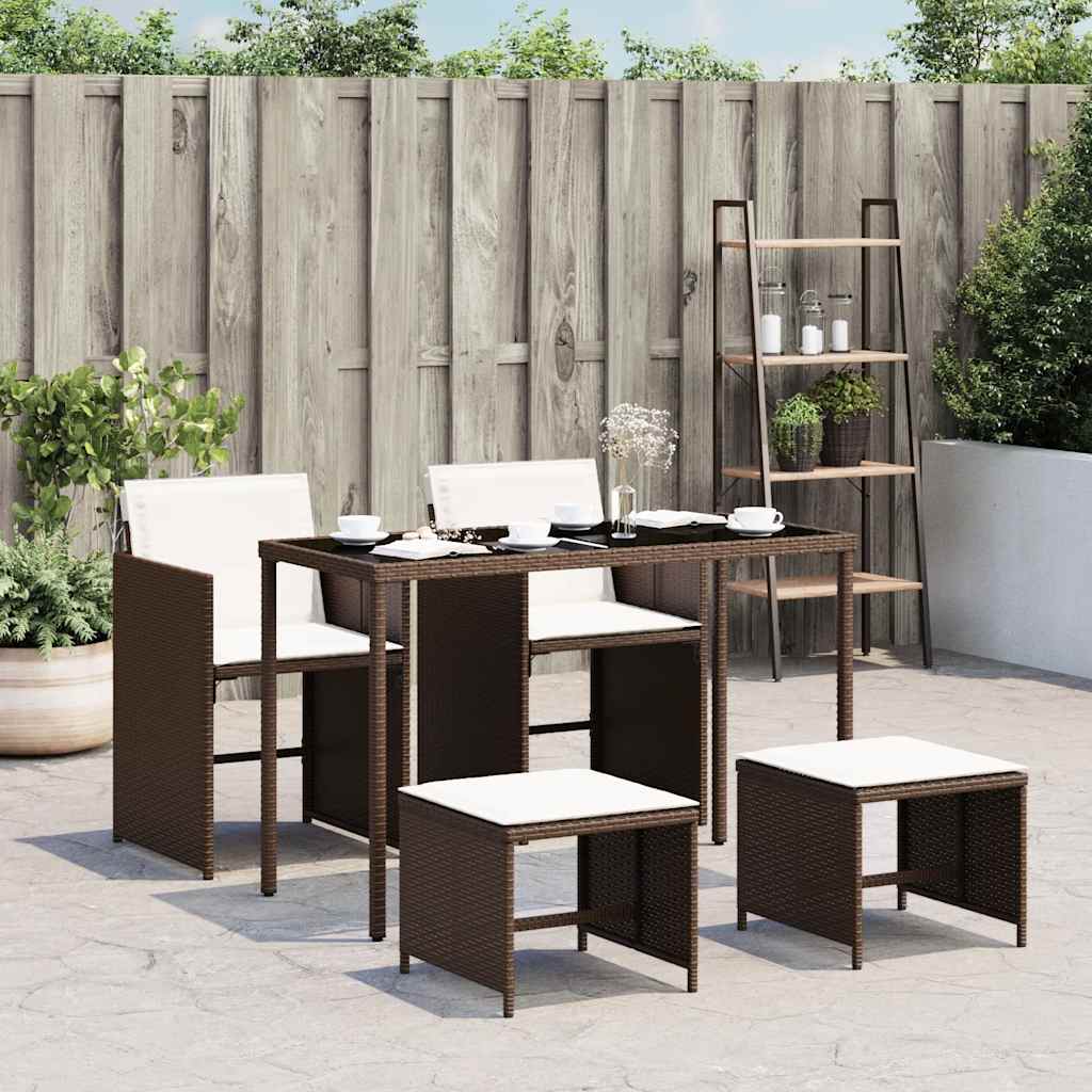 Ensemble à manger de jardin 5 pcs et coussins marron poly rotin - XIOS