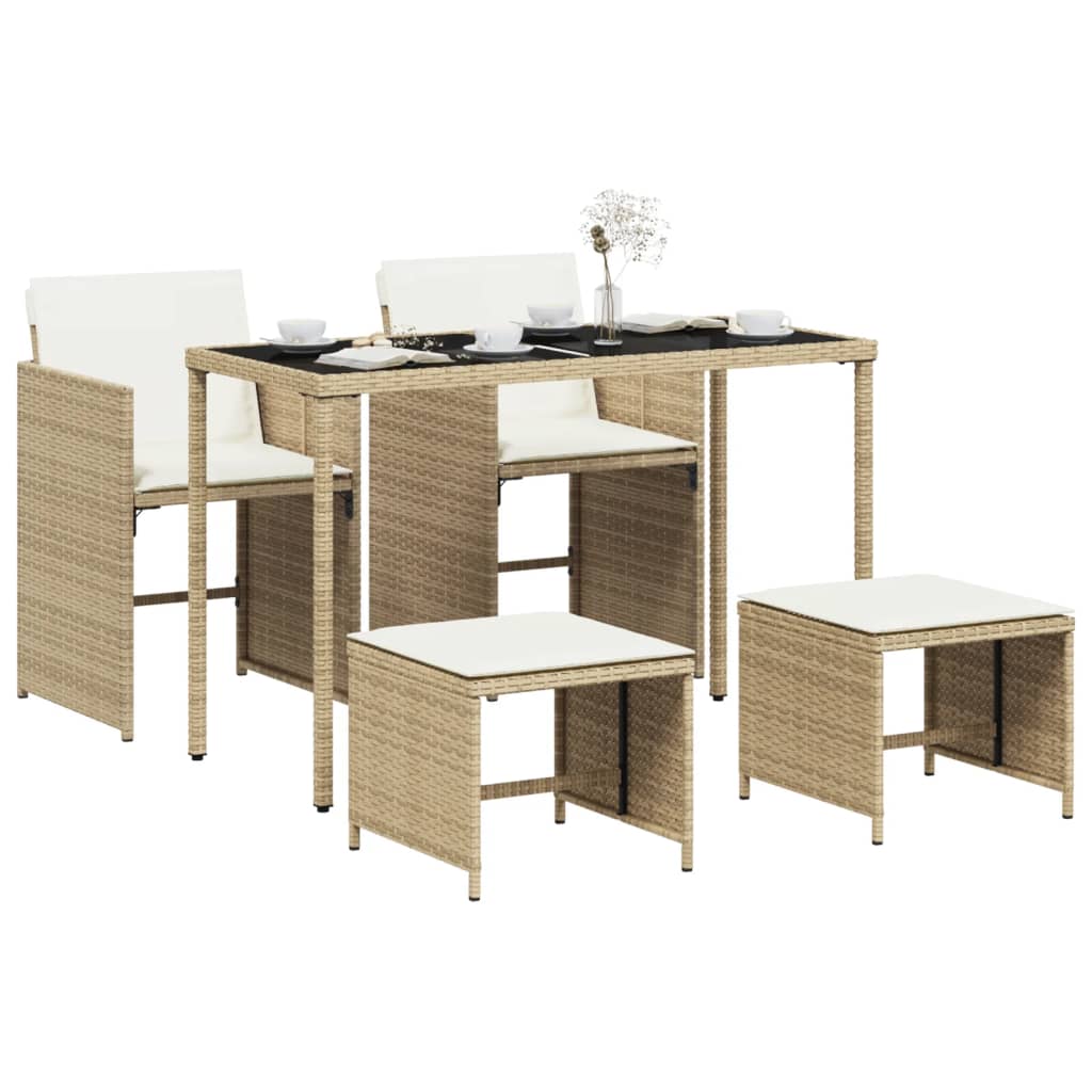 Ensemble à manger de jardin avec coussins 5pcs Beige poly rotin Salons de jardin vidaXL
