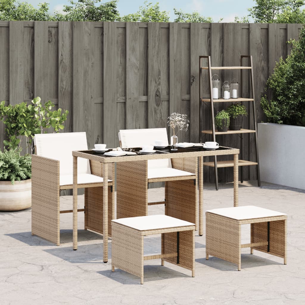Ensemble à manger de jardin avec coussins 5pcs Beige poly rotin Salons de jardin vidaXL