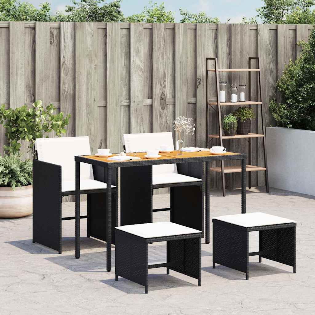 Ensemble à manger de jardin coussins 5pcs Noir Résine tressée - XIOS