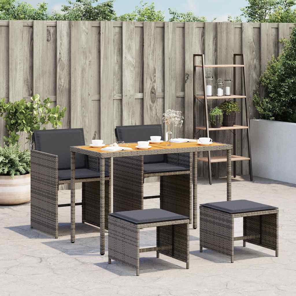 Ensemble à manger de jardin 5 pcs coussins gris résine tressée - XIOS