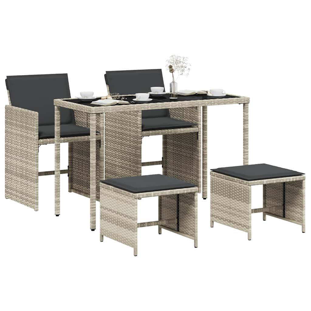 Ensemble à manger de jardin et coussins 5 pcs gris clair rotin - XIOS