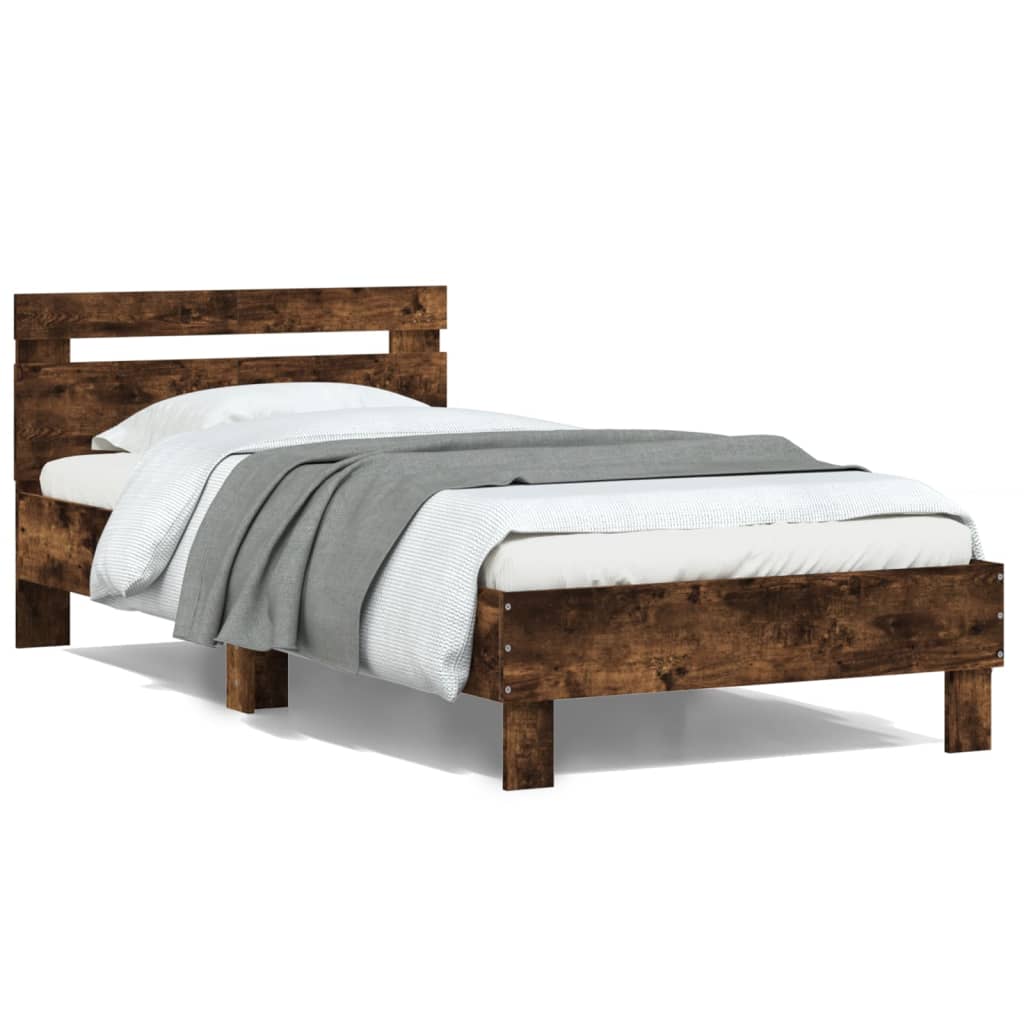Cadre de lit sans matelas avec tête de lit chêne fumé 100x200cm - XIOS