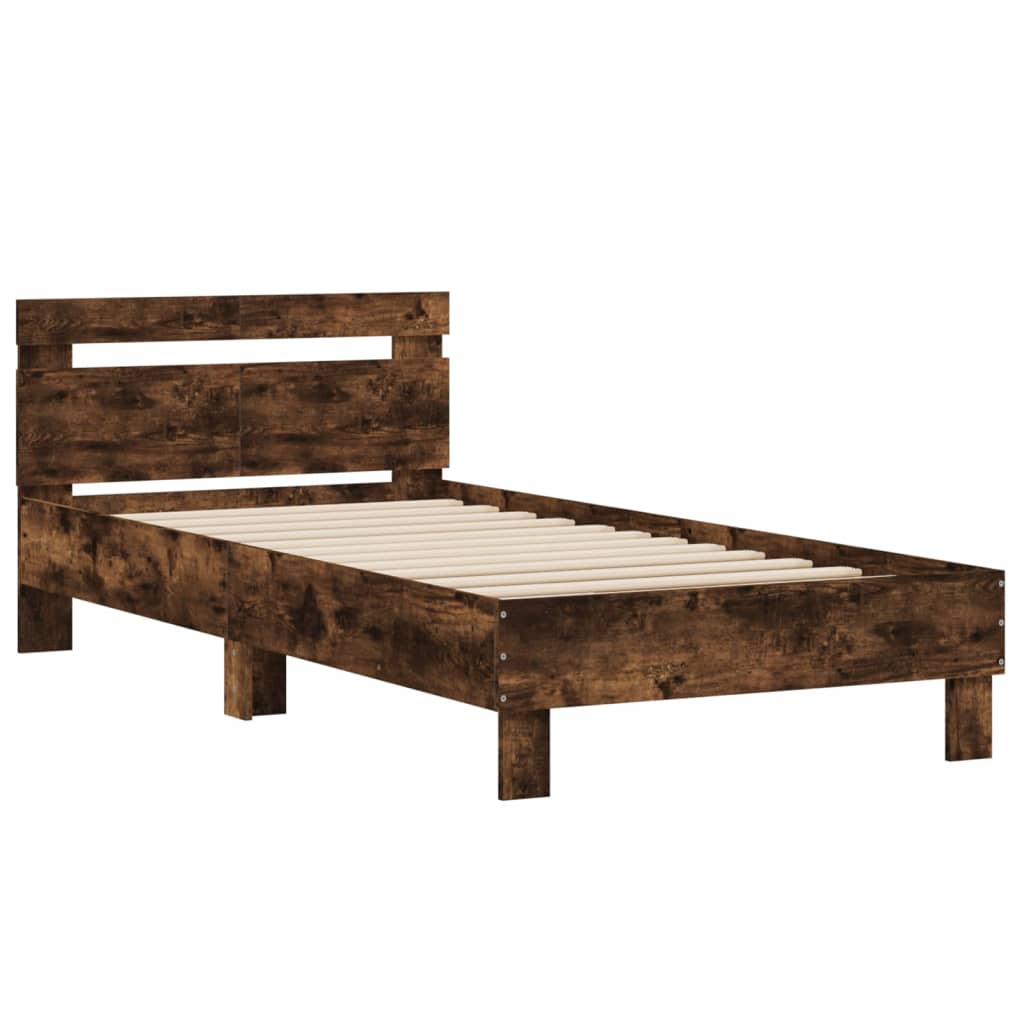 Cadre de lit sans matelas avec tête de lit chêne fumé 100x200cm - XIOS