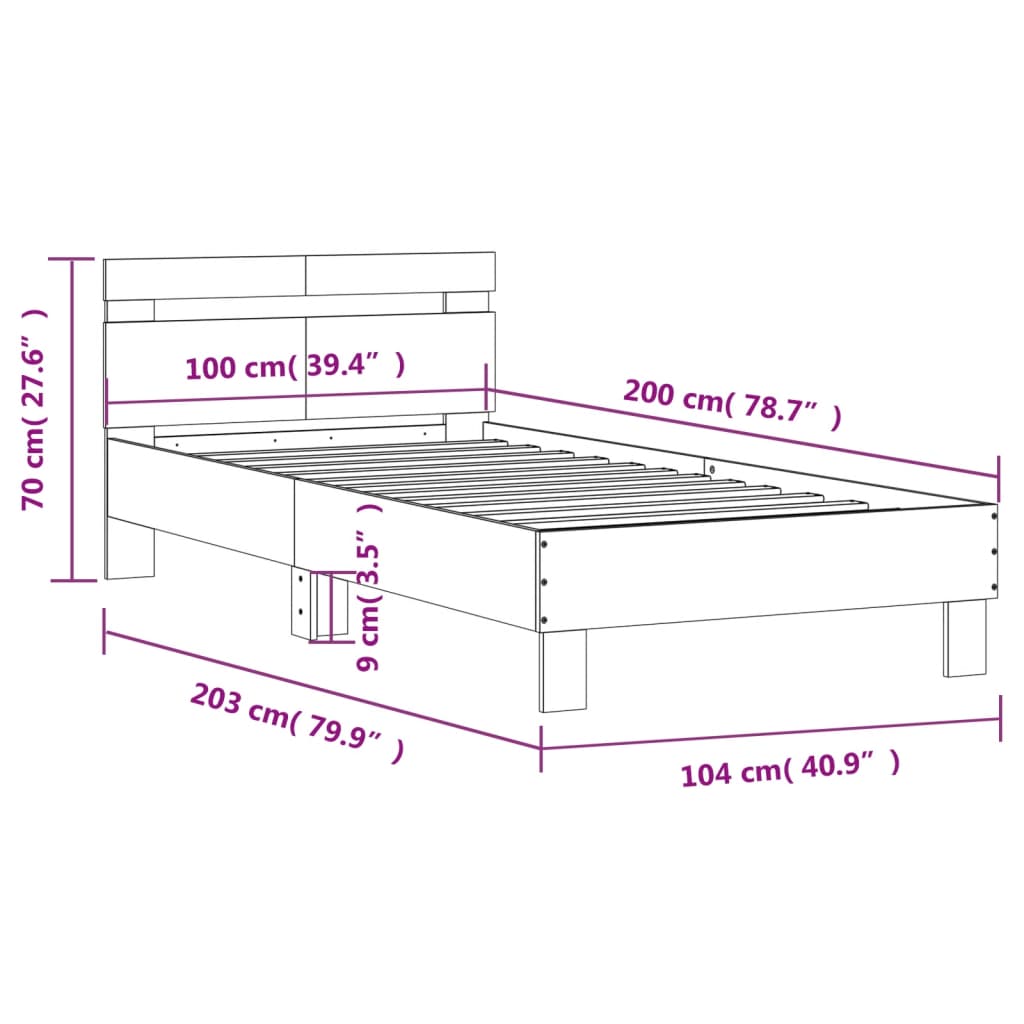 Cadre de lit sans matelas avec tête de lit chêne fumé 100x200cm - XIOS