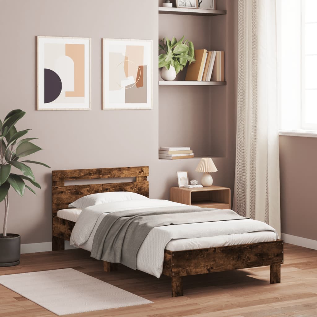 Cadre de lit sans matelas avec tête de lit chêne fumé 100x200cm - XIOS