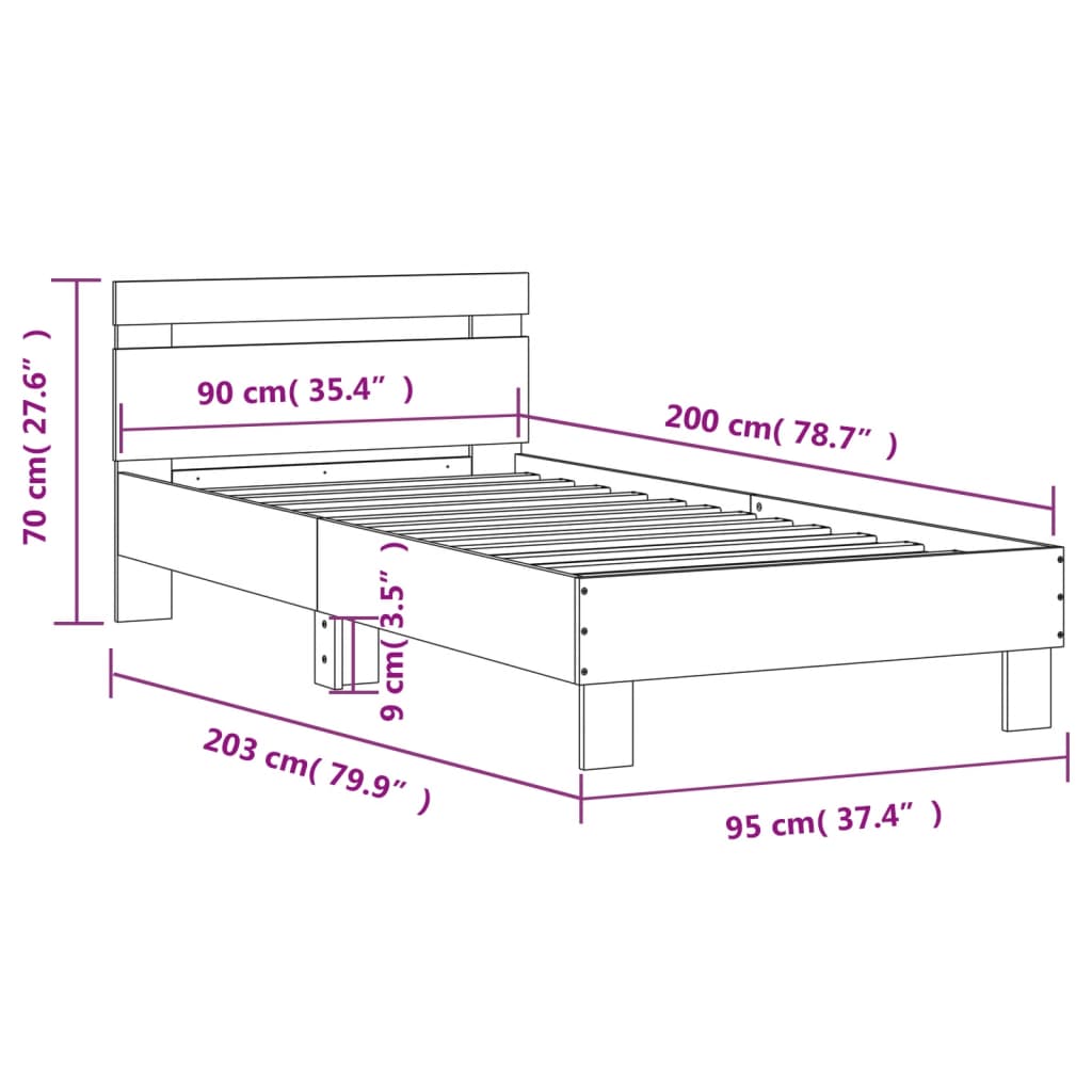 Cadre de lit sans matelas avec tête de lit noir 90x200 cm - XIOS
