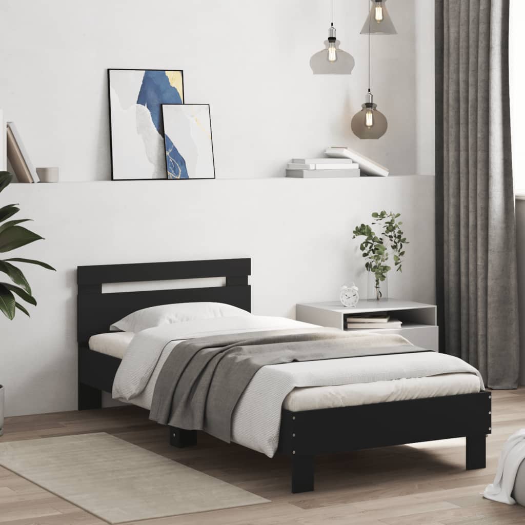 Cadre de lit sans matelas avec tête de lit noir 90x200 cm - XIOS