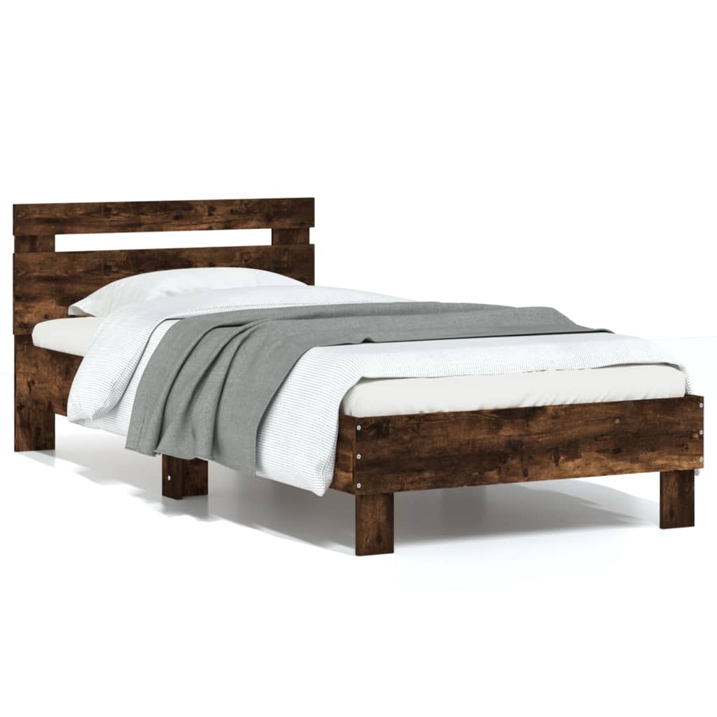 Cadre de lit sans matelas avec tête de lit chêne fumé 90x200 cm - XIOS
