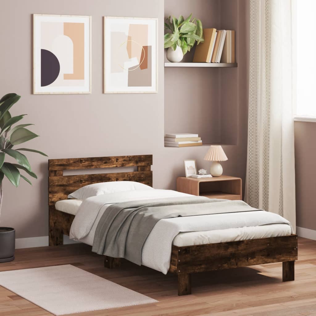 Cadre de lit sans matelas avec tête de lit chêne fumé 90x200 cm - XIOS
