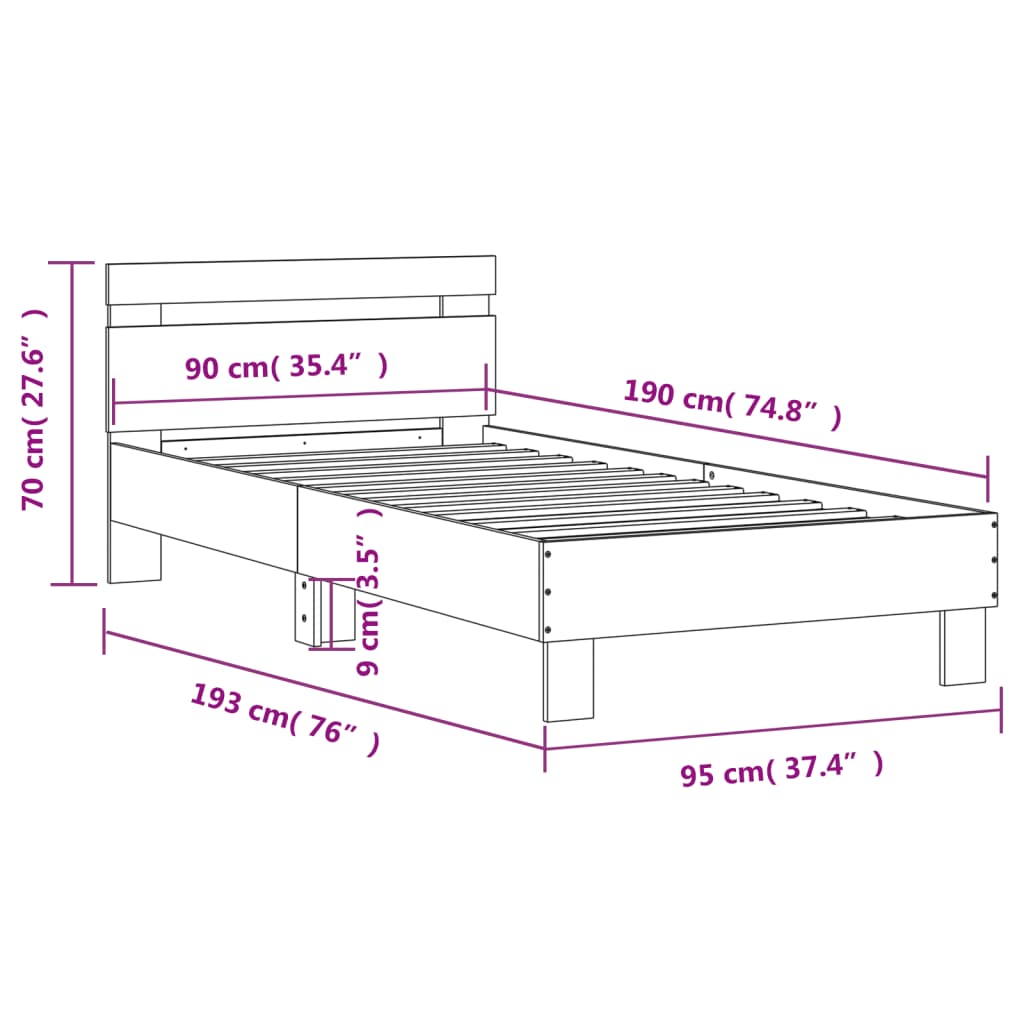 Cadre de lit sans matelas avec tête de lit 90x190 cm - XIOS