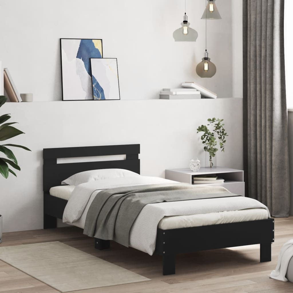Cadre de lit sans matelas avec tête de lit noir 75x190 cm - XIOS