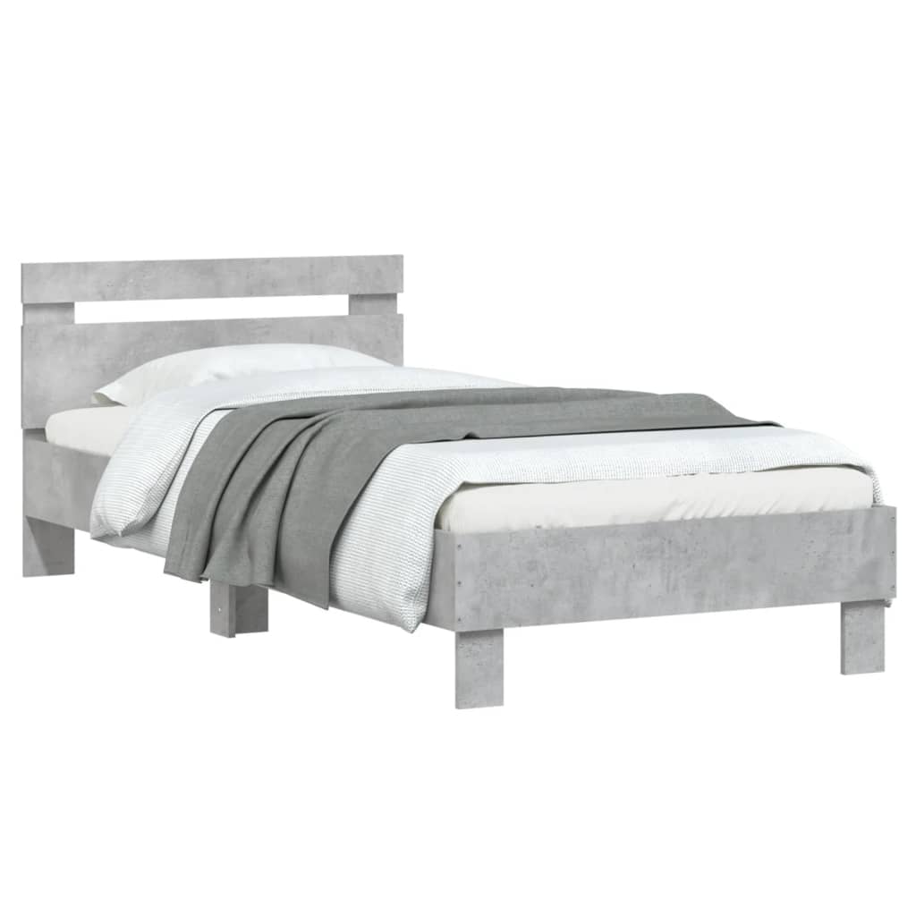 Cadre de lit sans matelas avec tête de lit gris béton 75x190 cm - XIOS