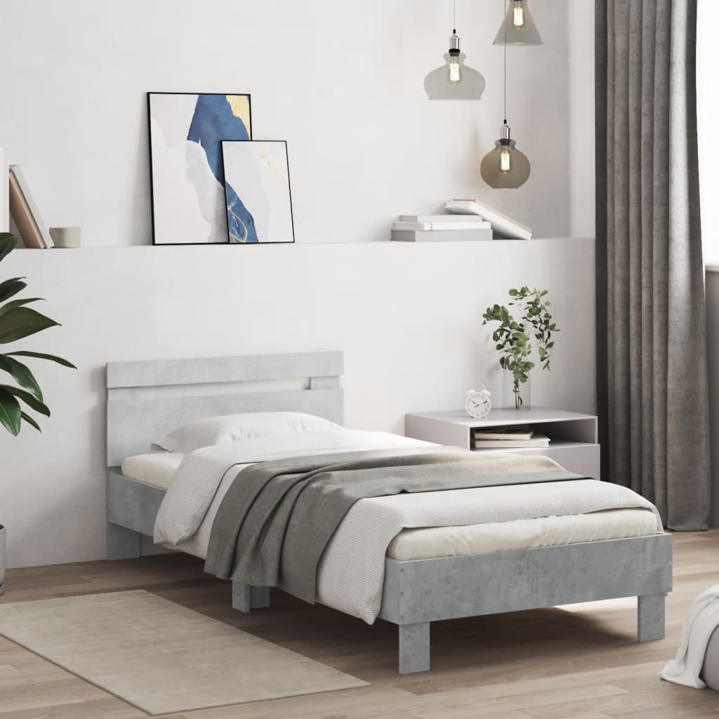 Cadre de lit sans matelas avec tête de lit gris béton 75x190 cm - XIOS