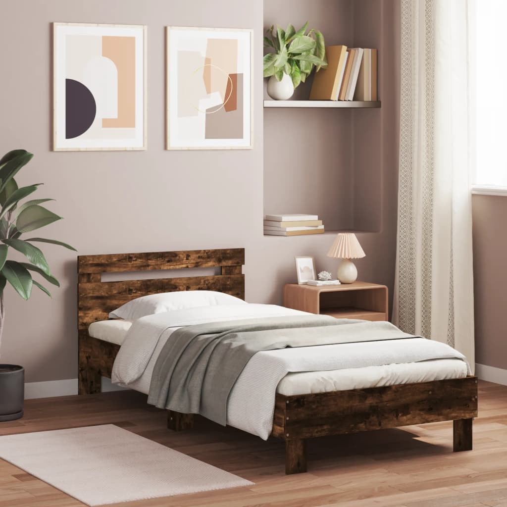 Cadre de lit sans matelas avec tête de lit chêne fumé 75x190 cm - XIOS
