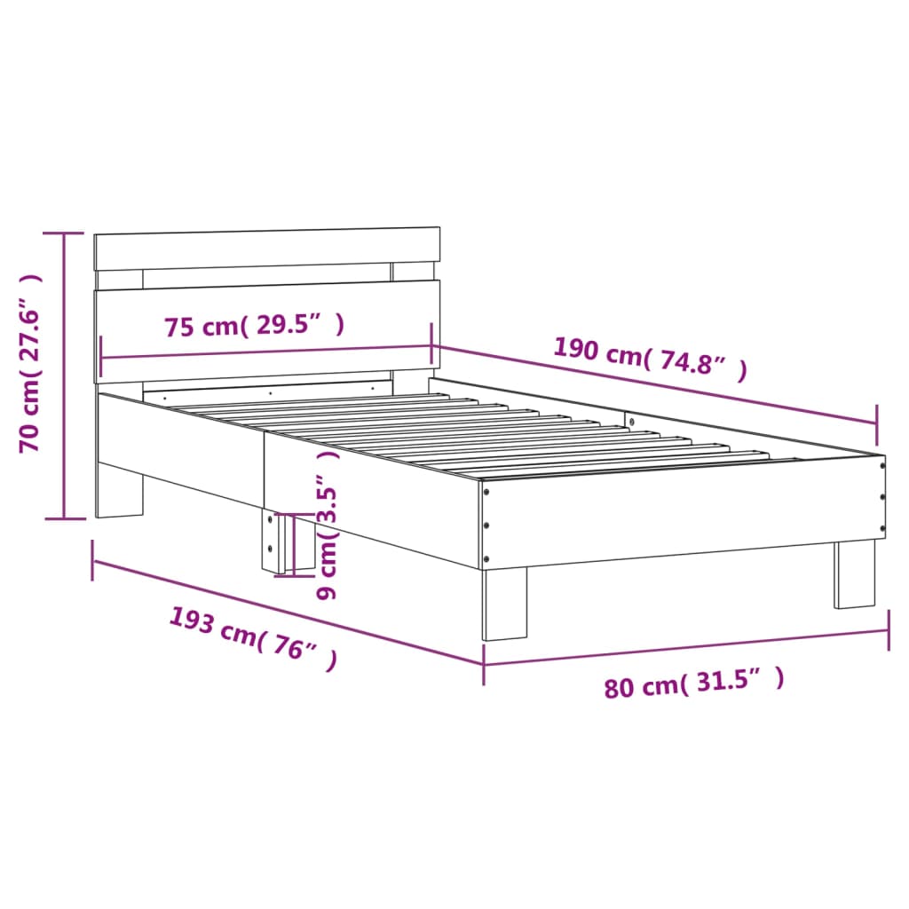 Cadre de lit sans matelas avec tête de lit 75x190 cm - XIOS