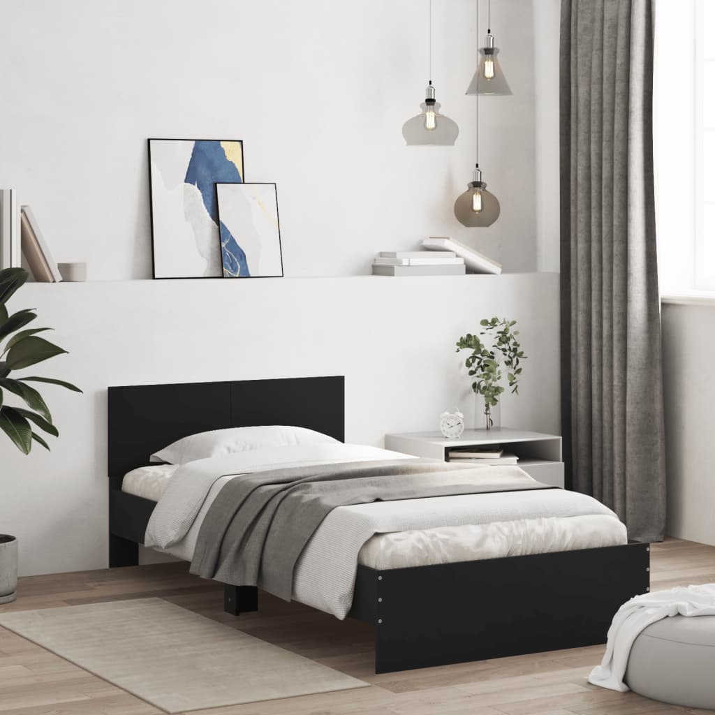 Cadre de lit sans matelas avec tête de lit noir 100x200 cm - XIOS