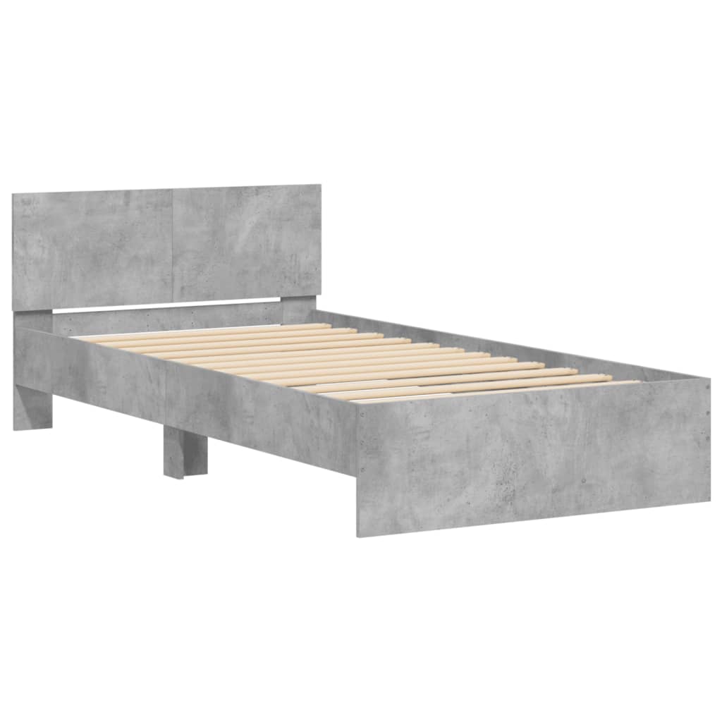 Cadre de lit sans matelas avec tête de lit gris béton 100x200cm - XIOS