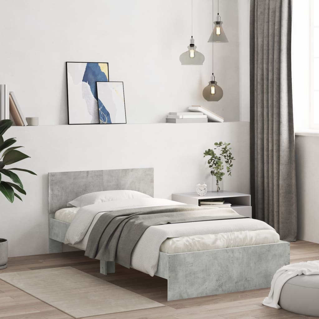 Cadre de lit sans matelas avec tête de lit gris béton 100x200cm - XIOS