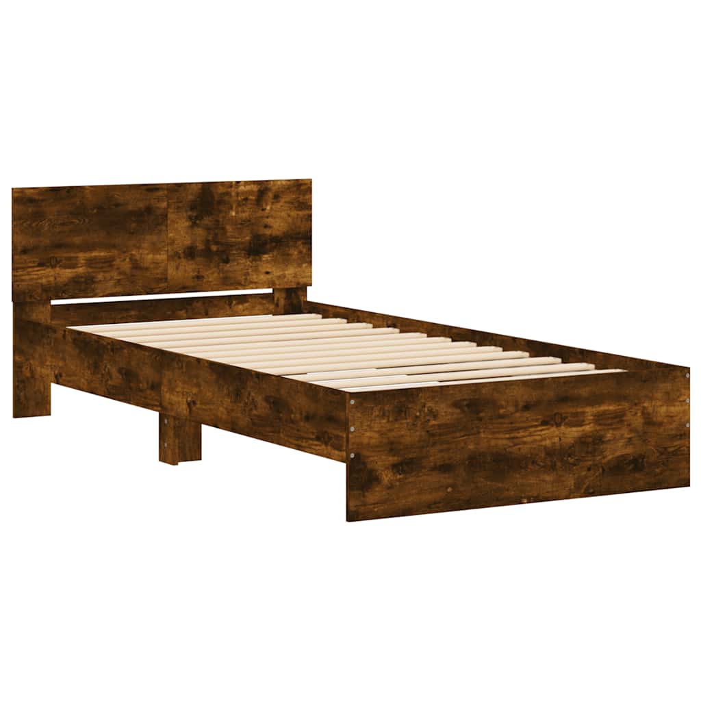 Cadre de lit sans matelas avec tête de lit chêne fumé 100x200cm - XIOS
