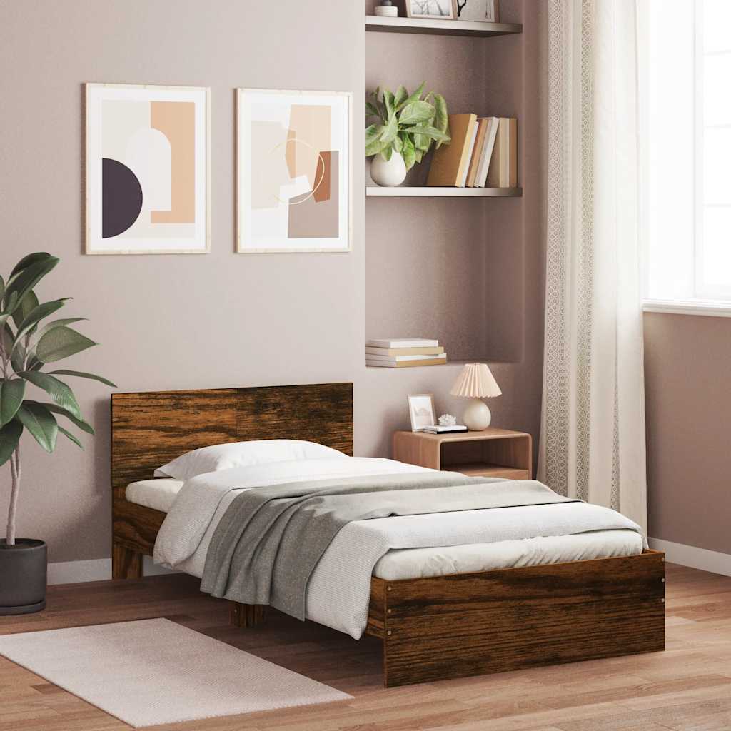 Cadre de lit sans matelas avec tête de lit chêne fumé 100x200cm - XIOS