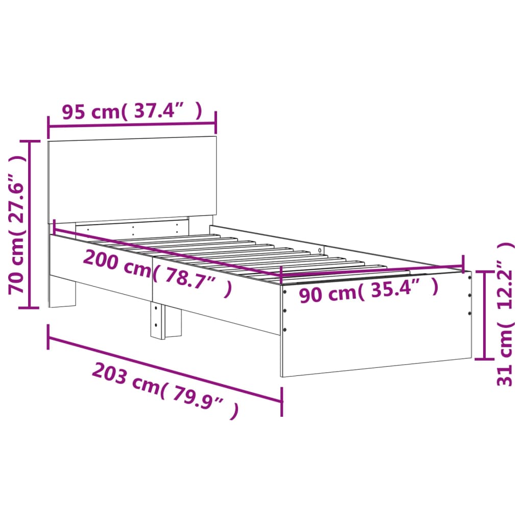 Cadre de lit sans matelas avec tête de lit gris béton 90x200 cm - XIOS