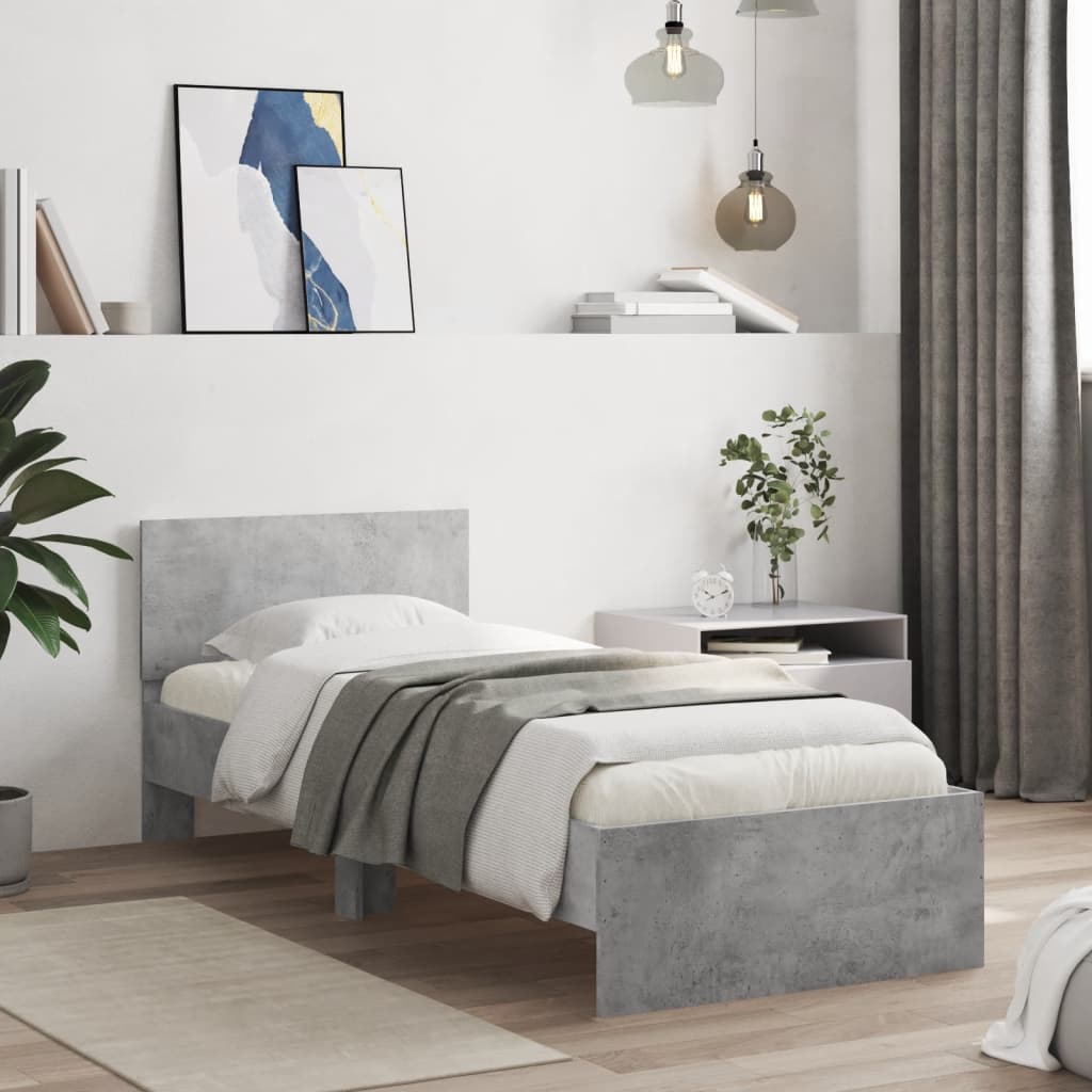 Cadre de lit sans matelas avec tête de lit gris béton 90x200 cm - XIOS