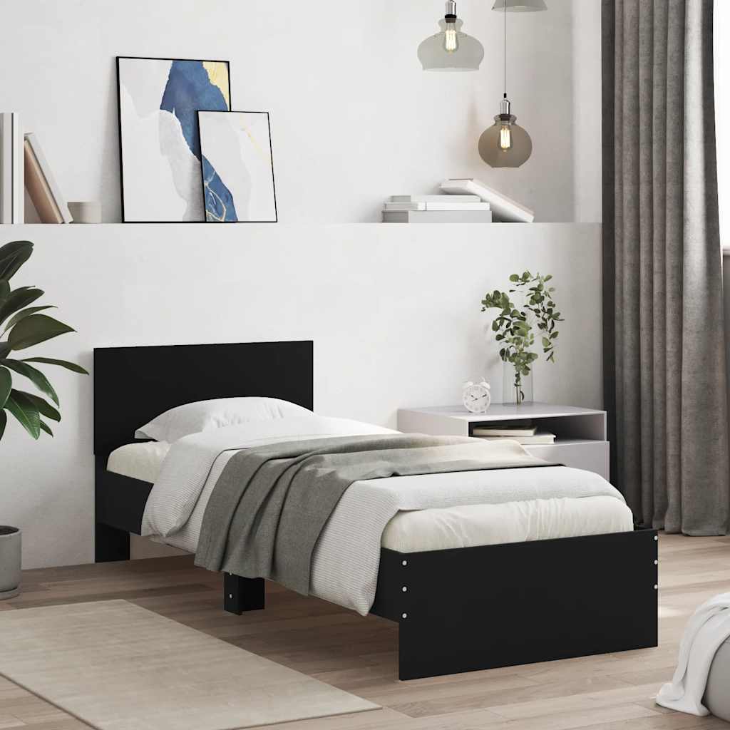 Cadre de lit sans matelas avec tête de lit noir 75x190 cm - XIOS