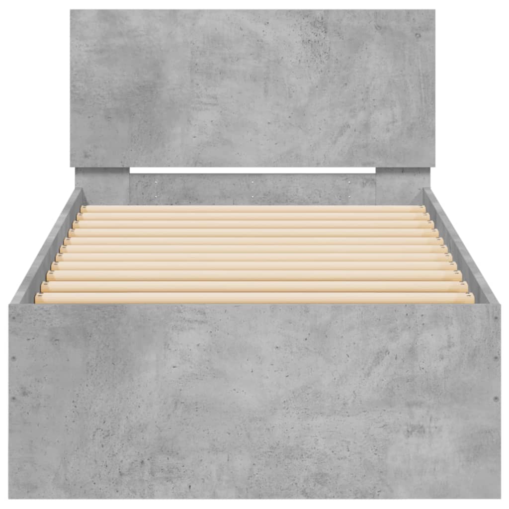 Cadre de lit sans matelas avec tête de lit gris béton 75x190 cm - XIOS
