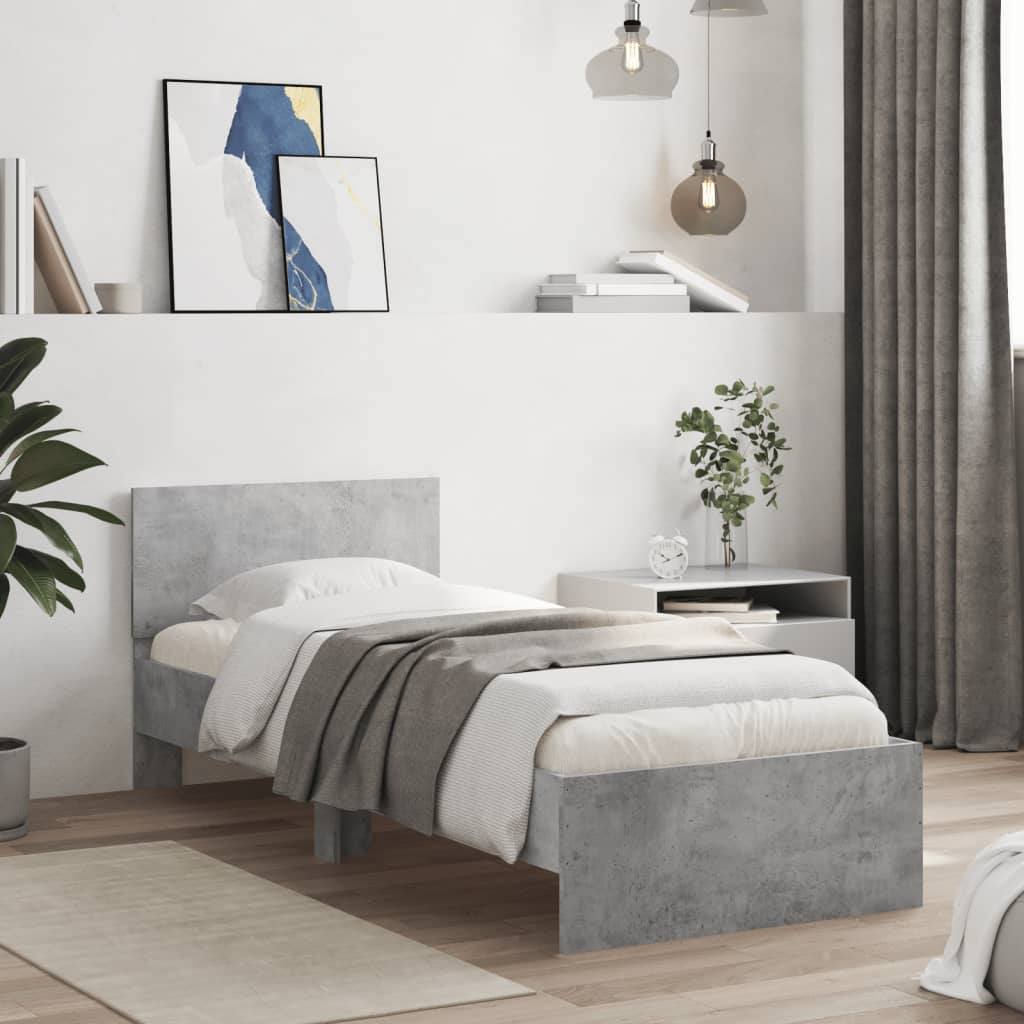 Cadre de lit sans matelas avec tête de lit gris béton 75x190 cm - XIOS