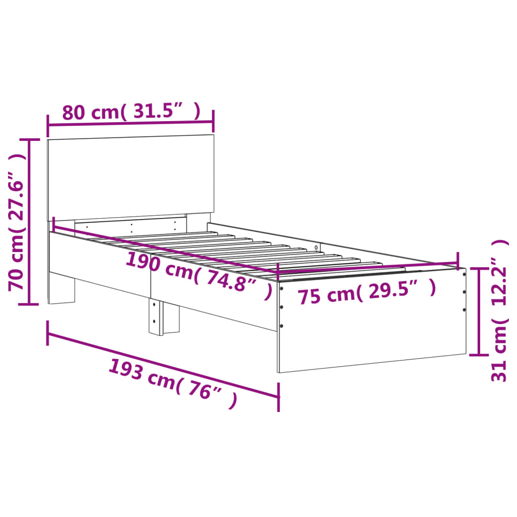 Cadre de lit sans matelas avec tête de lit chêne fumé 75x190 cm - XIOS