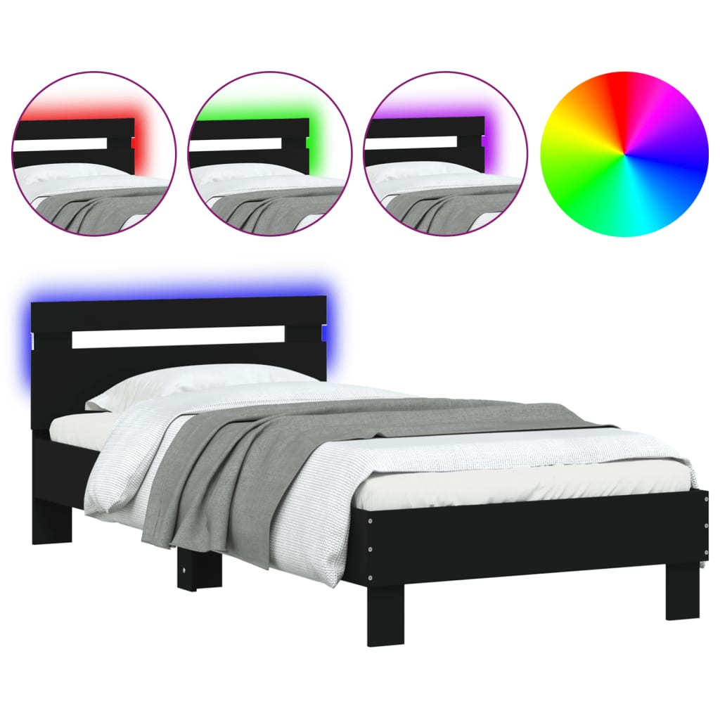 Cadre de lit sans matelas avec lumières LED noir 90x200 cm - XIOS