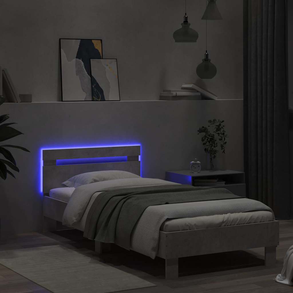 Cadre de lit sans matelas avec lumières LED gris béton 90x190cm - XIOS