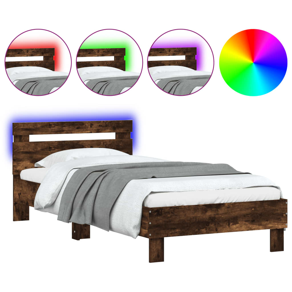 Cadre de lit sans matelas avec lumières LED chêne fumé 90x190cm - XIOS