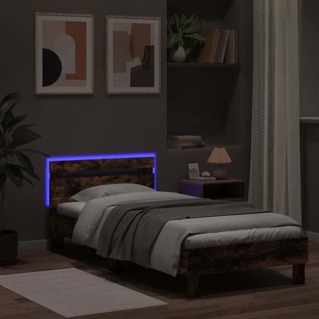 Cadre de lit sans matelas avec lumières LED chêne fumé 90x190cm - XIOS