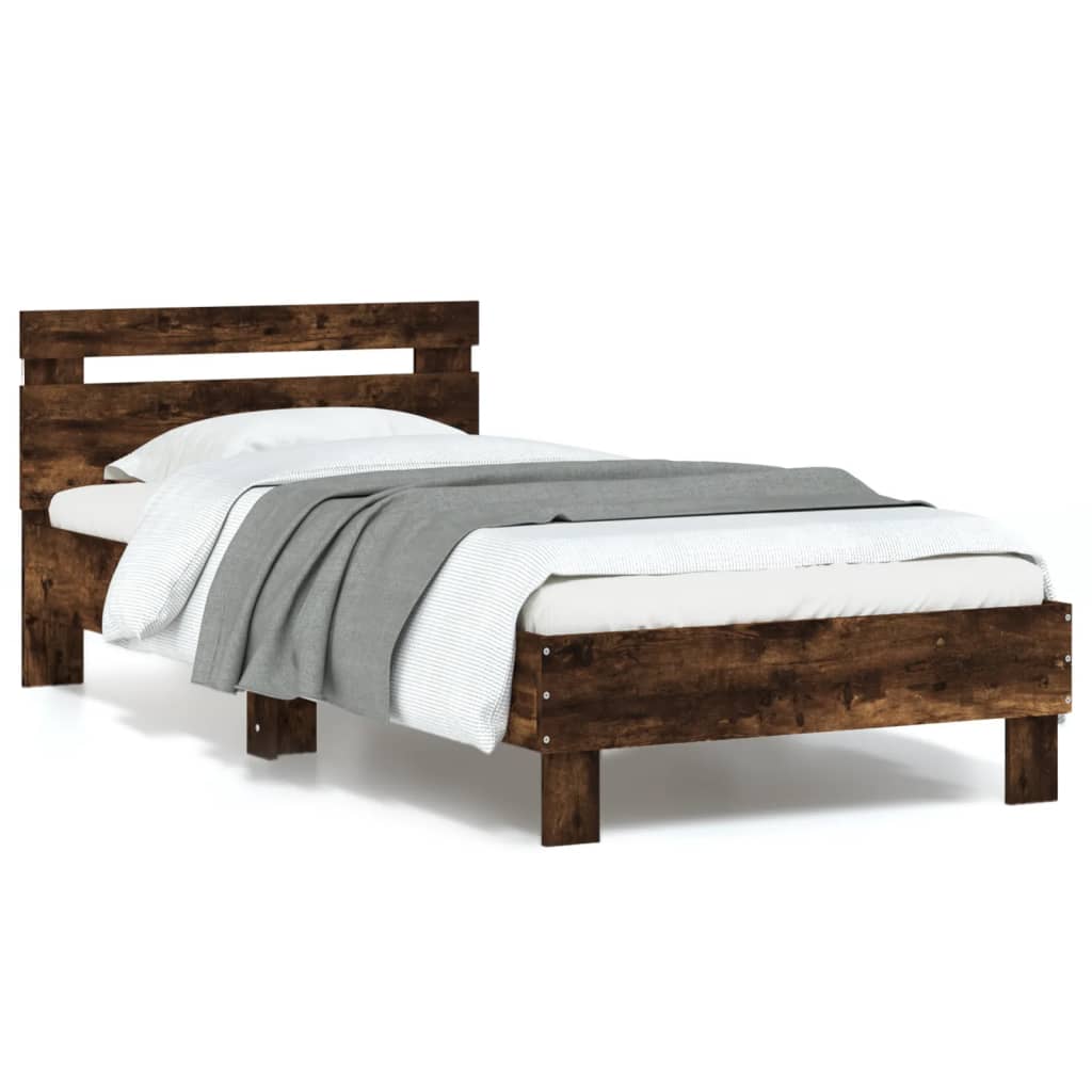Cadre de lit sans matelas avec lumières LED chêne fumé 90x190cm - XIOS