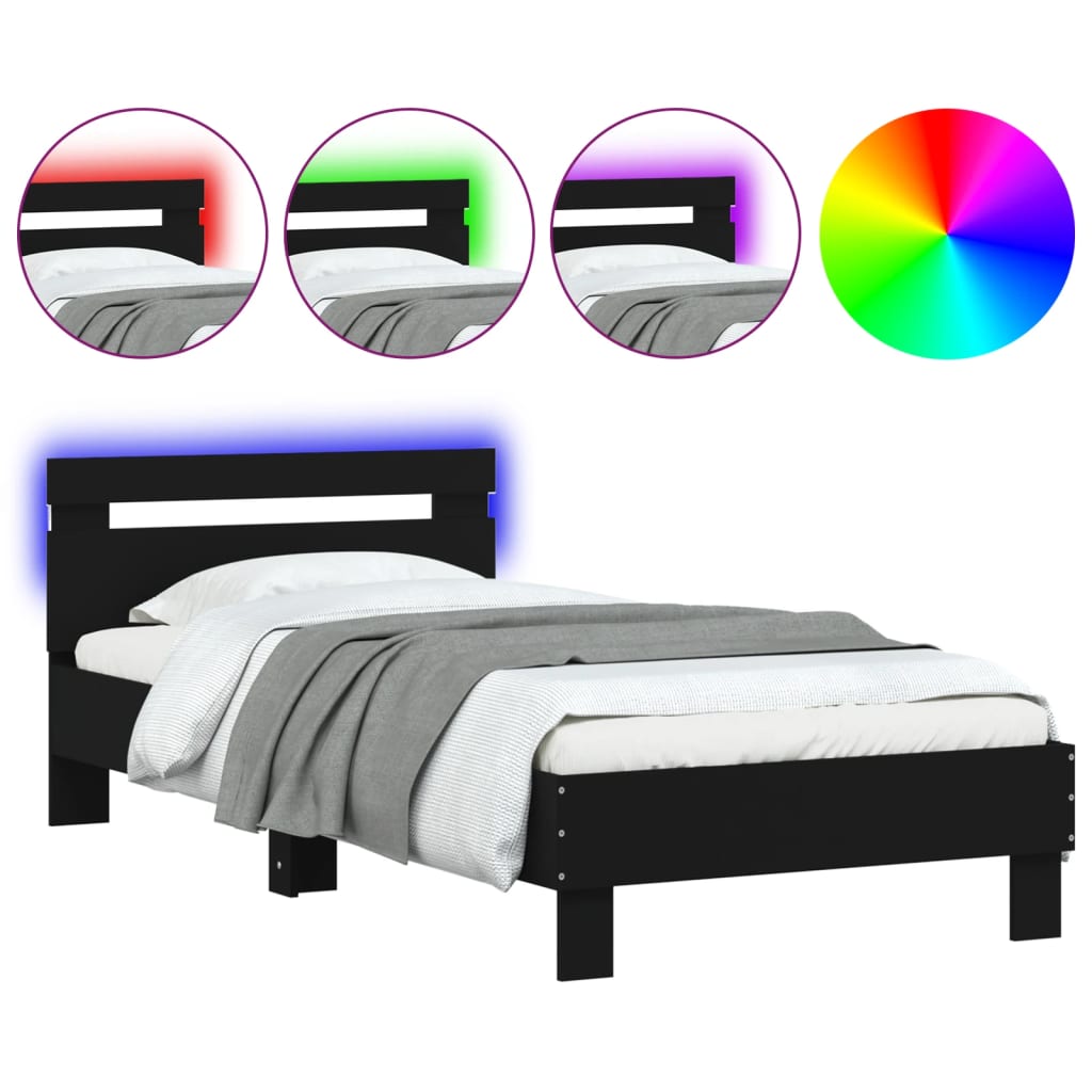 Cadre de lit sans matelas avec lumières LED noir 75x190 cm - XIOS