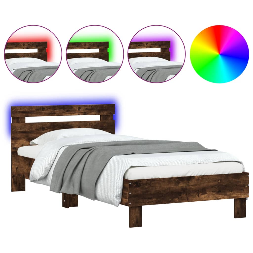 Cadre de lit sans matelas avec lumières LED chêne fumé 75x190cm - XIOS