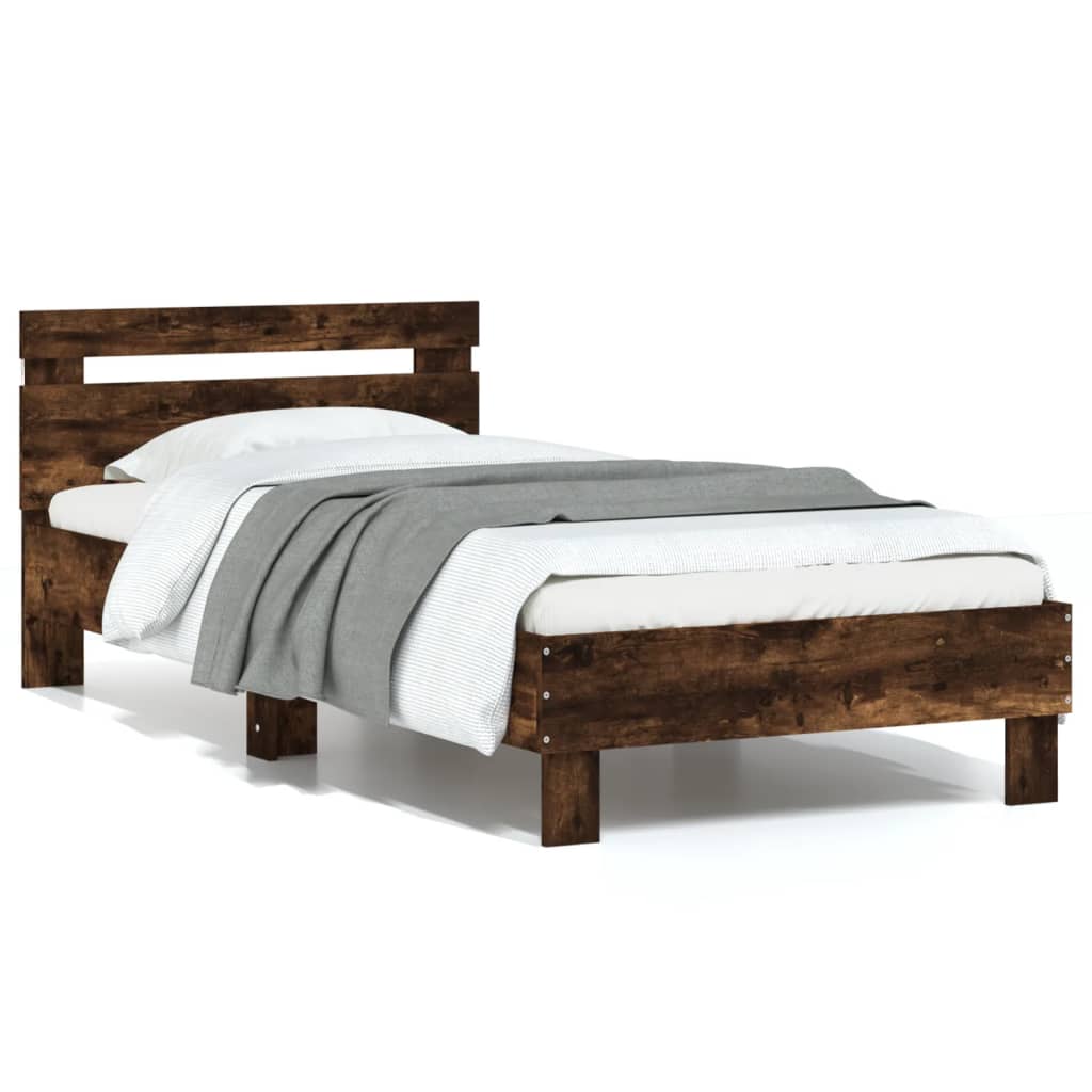 Cadre de lit sans matelas avec lumières LED chêne fumé 75x190cm - XIOS