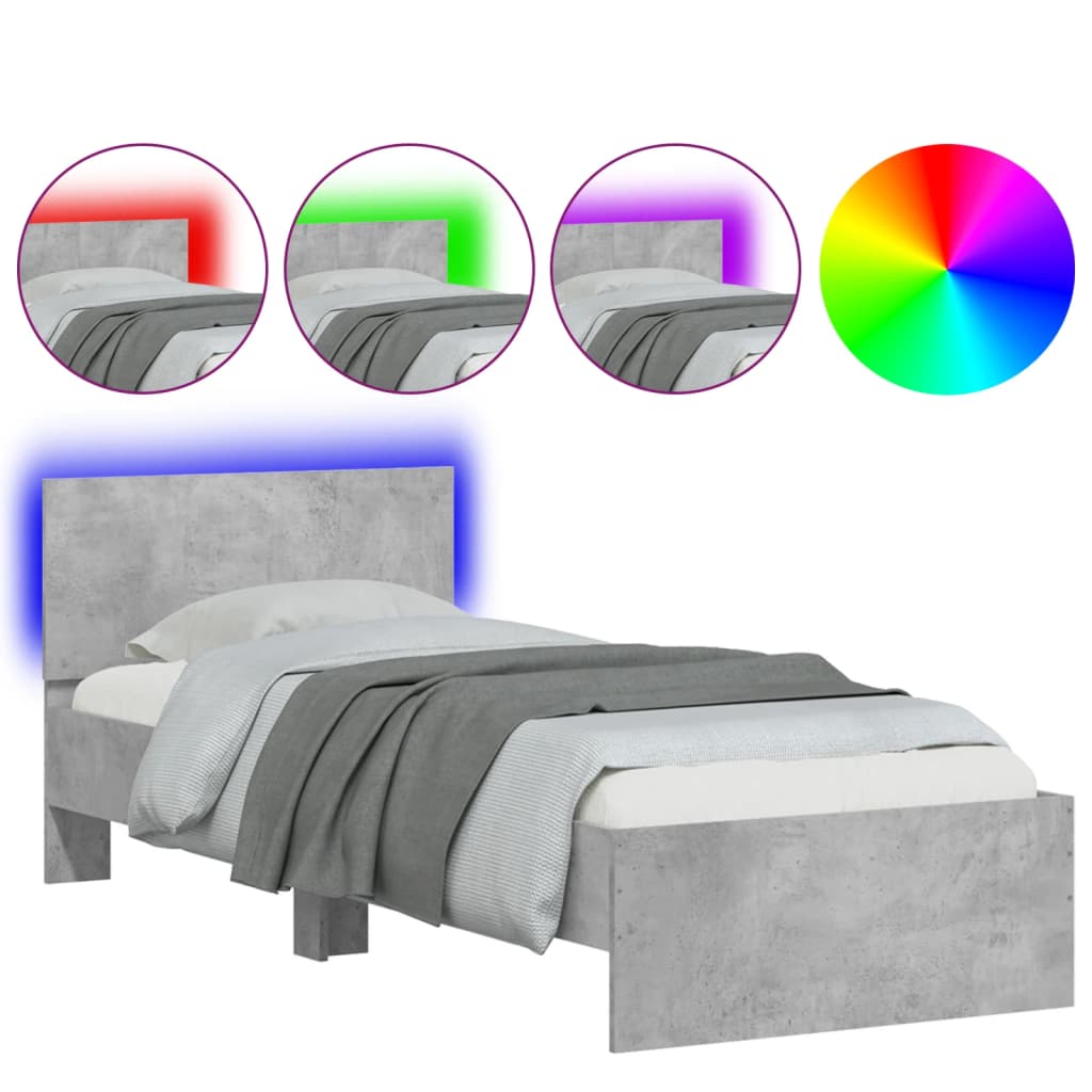 Cadre de lit sans matelas avec lumières LED gris béton 90x190cm - XIOS