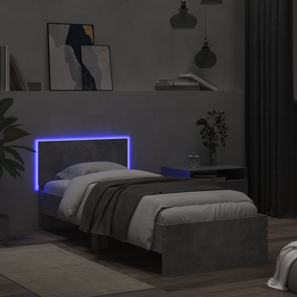 Cadre de lit sans matelas avec lumières LED gris béton 90x190cm - XIOS