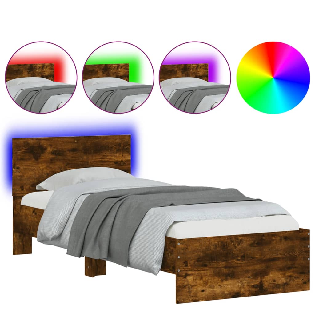 Cadre de lit sans matelas avec lumières LED chêne fumé 75x190cm - XIOS