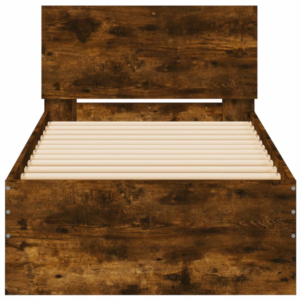 Cadre de lit sans matelas avec lumières LED chêne fumé 75x190cm - XIOS