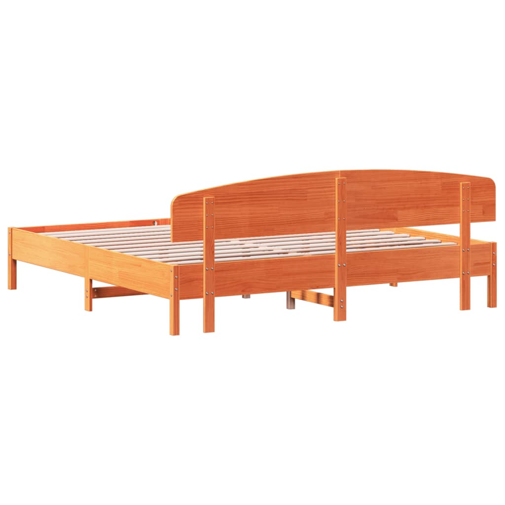 Cadre de lit sans matelas cire marron 200x200cm bois pin massif - XIOS